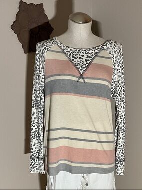 Vanilla Bay Striped Raglan Top - Pink, Gray, Cream